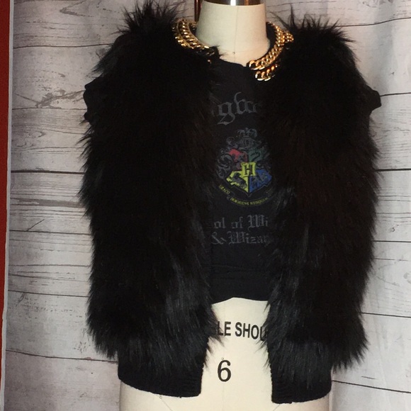 Michael Kors FUR JEWELED NECKLINE BLACK VEST EUC